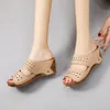 Summer 43 Size Slippers Plus Sandals Women 2021 Fashion Closed Toe Wedge Hollow Out Platform Romen 988 388 5