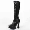 JIALUOWEI New Fashion Women FUNTASMA 4" Chunky Heel Platform GOGO Boot Knee High Boot sexy Leather Shoes Western Style H1102