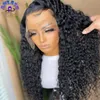 Side Part Afro Kinky Curly Wigs Ombre Blonde Lace Frontal Synthetic Wig For Black Women With Natural Hairline