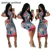 Plus Taille Femmes 2021 Casual Moulante Été DrShort Manches Imprimer Mode Genou Longueur Vintage Robes De Soirée Robes De Mujer X0529