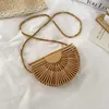 Evening Bags 2021 Summer Luxury Designer Handbags For Women Shoulder Bag Semicircle Bamboo Woven Beach Mobile Phone Wallet Bolsos