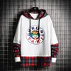 Heren singleroad hoodies herfst plaid patchwork grappige haruku Japanse streetwear gele hoodie mannen sweatshirt man 201020