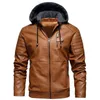 Heren fleece voering PU lederen jassen jassen met capuchon herfst winter casual motorfiets jas voor mannen windjack biker jassen 211101