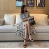 French Retro Women Chiffon Dress White Leopard Printing Sashes Wrap Dresses Office Lady Party Fashion Vestido Summer 210608