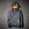 Men's Double Breasted Sweatshirts Stand Collar Long-Sleeved Hoodies Front Pockets Contrast Color Stripes Solid Casual Jackets