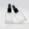 Groothandel 300 stks / partij 30 ml Clear Glass Parfum Fles 1oz Flat Square Spuit Travel Mist Spary Cosmetics Container