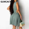 Women Sexy Sleeveless Plunge V-neck Cutout Ruched Casual Dress 210702