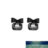 New Korean Sweet Black Bowknot Earrings For Women Joker Fashion Black Glass Geometric Square Stud Earrings Trend Party Jewelry Factory price expert design Quality