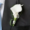 손으로 만든 화이트 칼라 백합 꽃 코사지 신랑 groomsman 웨딩 파티 남자 boutonniere 핀 브로치 장식