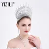 Yizili luxe grote Europese bruid bruiloft kroon prachtige kristal grote ronde koningin kroon bruiloft haaraccessoires c021 210203