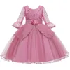 Girls Dress Children Long Sleeve Lace Girls Wedding Birthday Party Dress Kids Dresses For Girls Clothes 3 4 5 6 7 8 9 10 12 Year 210303