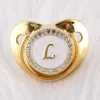 26 Letters Luxury Gold Baby Pacifier With Rhinestones BlingBling 012 Months Baby Soother Newborn Infant Silicone Dummy Nipple5434631