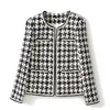 Women's Jackets Plaid Tweed Women O-Neck Long Sleeve Office Lady Wool Coats Autumn Winter Outwear Vintage Korean Elegant Plus Size B380