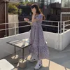 Квадратный воротник цветочные дрюффы Maxi платья для женщин плюс размер лето 2021 Harajuku фиолетовый A-Line Boho Vestido de Mujer X0621