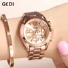 Relogio Feminino GEDI Luxe Or Rose Femmes Montre Mode Bracelet Dames Montre-Bracelet Casual Quartz Reloj Mujer fille cadeau 210616