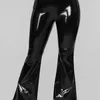 Cool meisje mode klassieke skinny zwart PU lederen flare broek voor vrouwen hoge getailleerde broek trendy chique party club legging 210525
