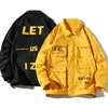 Men's Jackets Men Jacket Coats Casual Windbreaker Ribbons Pockets Overalls Bomber Hip Hop Streetwear Yellow Outwear 2022