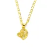 Kvinnor 24K Solid Gul Fine Gold Finish Heart Rose Flower Pendant Italienska Figaro Link Kedja Halsband