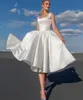 Vestido de noiva curta simples cetim espaguete alça a linha vestidos nupciais branco joelho comprimento robe de mariee sem mangas praia lindo