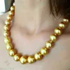 Collana di perle rotonde di perle dorate da 16 mm di conchiglia del mare del sud. Enormi accessori da 18 pollici aurora classica coltivazione di irregolarità7721967