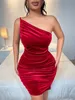 SXY One Shoulder Velvet Bodycon Dress SHE