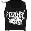 Gothic Black Skull Print knitted Ruffle Chic Tank Tops Off Shoulder Casual Crop Top Summer women Grunge Female Streetwear 210308
