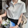 Sommar vit satin toppar skjortor kvinnor kortärmad tröja kvinnlig formell polo blus kontor damer plus storlek S-2XL 210601