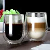 茶エスプレッソラテマグマグ飲料200ml 210611のための2個の6.8oz二重壁の絶縁耐熱コーヒーカップのセット
