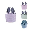 Påskägg gynnar korg Rabbit Long Ears Storage Bag Seersucker Striped Bucket Kids Toy Tygväska