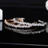 Bracciali Cwwzircons Moda rosa color oro Baguette Cubic Zirconia Bracciale rigido e anello Set Best Friend Gioielli Regalo T170