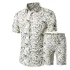 Herrspårsräder mäns 2 stycken set sommar presenterade trycktraktioner män avslappnade mode blommor tryck skjortor shorts set mens strand