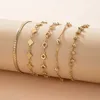 Docona 5pcs/sets Fashion Beeded Tassel Bracelets for Women Charms Gold Color Alloy Metal Geometry Adjustbale Party Jewelry Gift Q0719