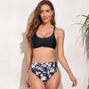 Sexy Multicolor Drukowane Wysokiej Talii Plisowane Bikini Split Strój Kąpielowy Lady Trzypunktowe Stroje Kąpielowe Kobiet Biquini Dziewczyna Letni Strój Kąpielowy ZL0502