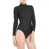 Kvinnors Badkläder Långärmad Turtleneck Bodysuit Leotards One Piece Underkläder - Svart, 3xl