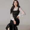 Han Edition odla sin moral Vårt temperament för Bud Silk Shirt Single-breasted Package Hip Braces kjol suger fem 210602