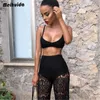 Kvinnor Lace 2st Set Crop Top Tank Toppar Wide Long Långbyxor Kvinna Två Piece Outfits Sexiga Sats Romper Byxor passar Clubwear X0709