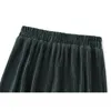 Surmiitro superkvalitet sammet lång kjol kvinnor höst vinter koreansk svart grön hög midja veckad midi kjol kvinnlig 210306