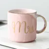 Lujo rosa oro MR Sr. Cerámica de mármol Taza de café Copa de novia de novia Parejas Amante Regalos Taza Taza de desayuno de té de leche de porcelana 210821