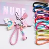 Lovely Cute Rainbow Key Chain Leather Strap Braided Rope Tassel Keychain for Women Girl Bell Star Lollipop Bag Charms Pendant J0306