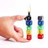 Nieuwe creatieve persoonlijkheid kleurrijke flash dobbelstenen lichter grappige speelgoed butaan hervulbare gasaansteker draagbare gadgets voor mannen roteerbare aansteker