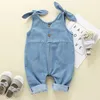 Spring Summer Baby Boys and Girls Denim Suspender Jeans 0-1 years One Pieces Long leg Rompers 210528