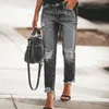 Kadınlar Slim Fit Kot Erkek Arkadaşı Yırtık Sıkıntılı Ayak Bileği Denim Pantolon