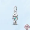 Hot 925 Sterling Silber Firefly Sicherheitskette Blue Scaled Fish Charm Perlen passen Pandora DIY Schmuckherstellung Damen Anhänger Geschenk mit Originalverpackung