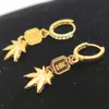 Delicate Leaf Shaped Design Yellow Solid Fine Gold Plated CZ Dangle Drop Earrings Handmade DIY 18 K Stamp Jewelry Gift HOT
