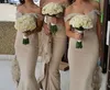 Elegant av axeln Bridesmaid Klänningar Long Mermaid Satin Lace Appliques Maid of Honor Gowns 2021 Arabiska Aso Ebi Formell Kväll Bröllopsfest Gästklänning