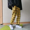 Pr hajuku män harem byxor 2021 koreanska streetwear man svart gul plädbyxor hip hop manliga rutiga byxor x0723