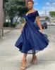 2021 Deniz Kızı Prom Elbiseler Pembe Kırmızı Mavi Kapalı Omuz V Boyun Sırtsız Nedime Resmi Parti Elbise Ucuz Zarif Hizmetçi DRE218Z