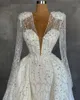 2022 Mermaid Wedding Dresses With Detachable Train Lace Beading Trumpet Bridal Gowns Long Sleeves Custom Made Robe De Soire 322