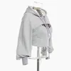 EAM LOOS FIT GRÅ HOLLOW Out Drawstring Sweatshirt Hooded Long Sleeve Women Big Size Fashion Spring Autumn 1DD0023 201210