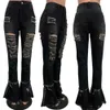 Sommer Denim Hosen Frauen Retro Solide Sexy Loch Jeans Zerrissene Flare Hosen Straße Dünne Hohe Taille Dame GL8354 210922